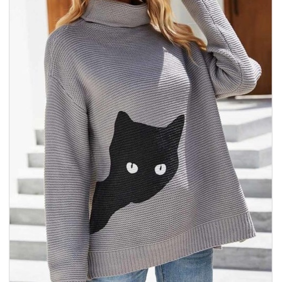 Last 1! NEW Kitty cat cozy knit turtleneck sweater - Picture 3 of 6